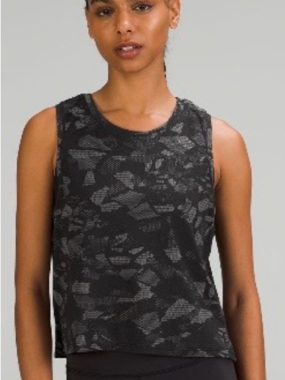 lululemon athletica Black Gray Patterned Crop Tank